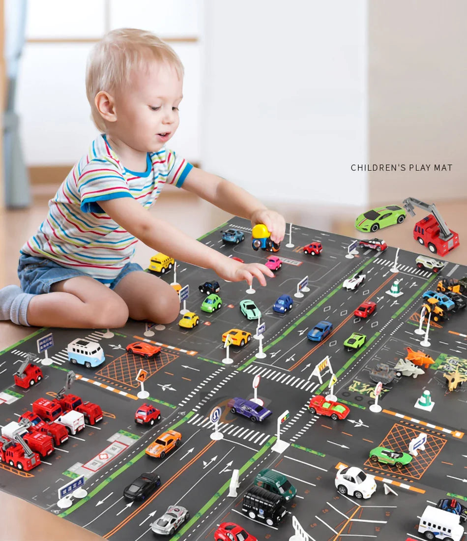 Thin Plastic Traffic Road Carpet for Kids Playmat Children Rug Simulated Parking Map Toy Baby Play Mat Little Boy Girl Mats Toys - Nestkin Store