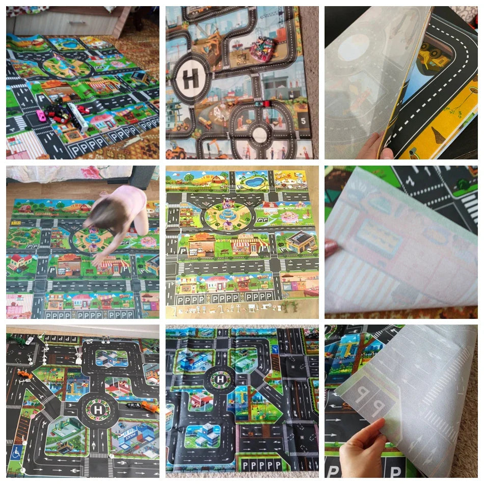 Thin Plastic Traffic Road Carpet for Kids Playmat Children Rug Simulated Parking Map Toy Baby Play Mat Little Boy Girl Mats Toys - Nestkin Store