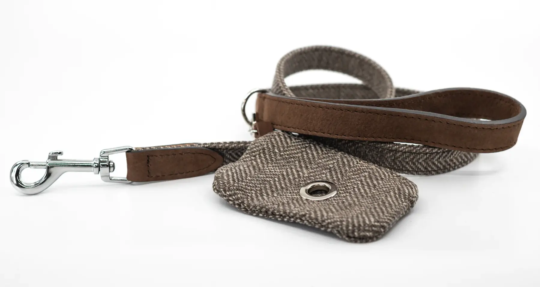 “Herringbone” Dog Poo Bag Holder (Brown) – by Ralph & Co