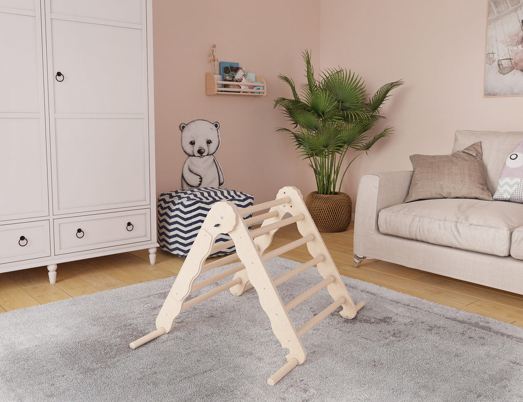 MAMOI® Klettergerüst indoor, Kletterdreieck aus holz, Baby kinder klettern, Kletterturm, Kletterbogen, Regenbogenwippe, Montessori spielzeug ab 1 jahr 2/3 jahre
