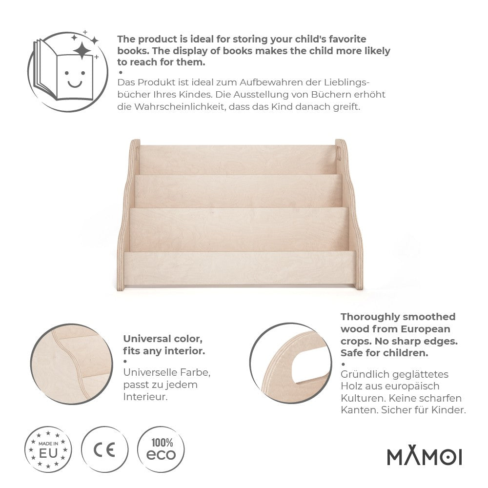 MAMOI® Bücherregal für kinder, Bücherkiste für kinderzimmer, Book shelf, Buchregal, Wandregal kinderregal, Kinderbücherregal, Bücherbank aus holz, Kindermöbel für kleines kind montessori