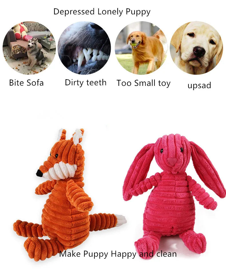 Pet Dogs Plush Animal Chewing Toy Wear-resistant Squeak Cute Bear Fox Toys for Dog Puppy Teddy Interactive Supplies - Nestkin Store