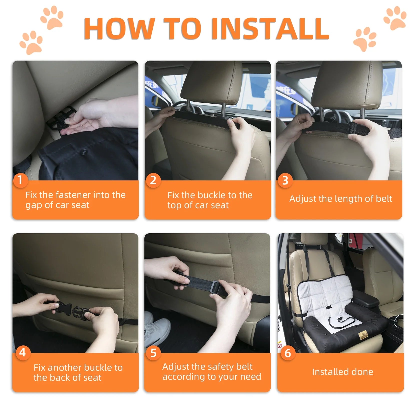 Car Seat Bed for Dog Waterproof Pet Cushion Bed Mat Dog Carrier with Removable Pad Cover and Safety Belt 3 Sizes - Nestkin Store