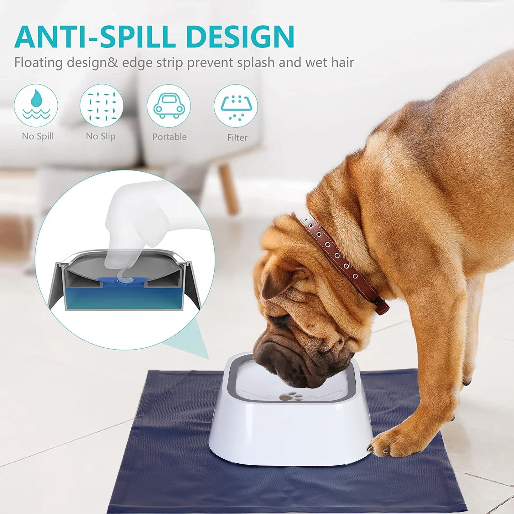 Water Feeder Bowl with Waterproof Cloth Mat, Floating Pet Dog Drinking Bowl, Splash-Free Plastic Dispenser - Nestkin Store