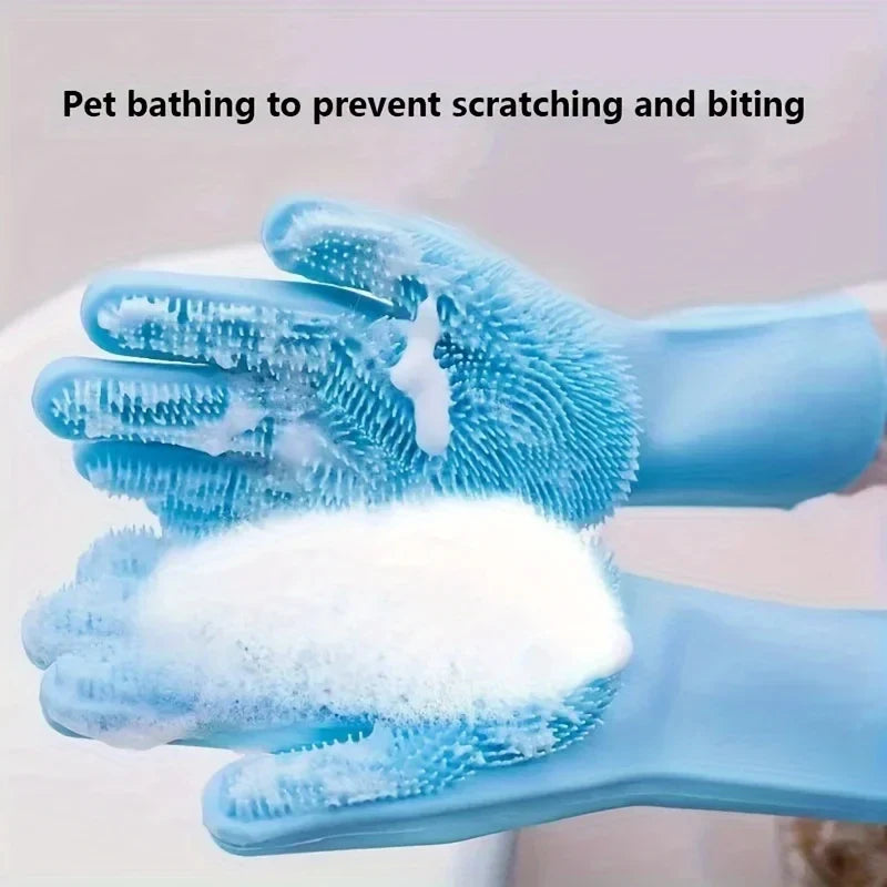 Pet Grooming Cleaning Gloves Dog Cat Bathing Shampoo Glove Scrubber Magic Dishwashing Cleanner Sponge Silicon Hair Removal Glove - Nestkin Store