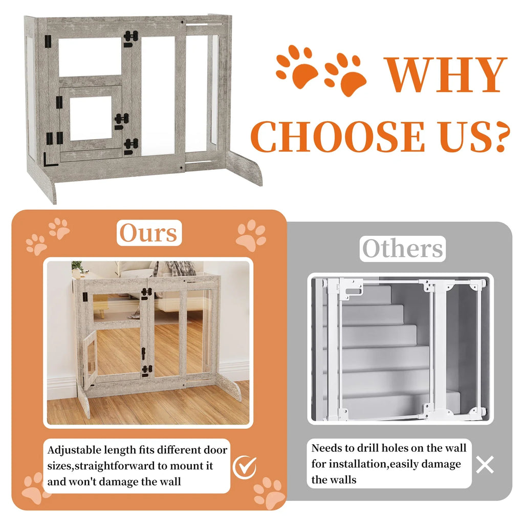 Tempered Glass Dog Gate Adjustable Length From 77 to 100cm Pet Door Gate Barrier Fence Panels - Nestkin Store