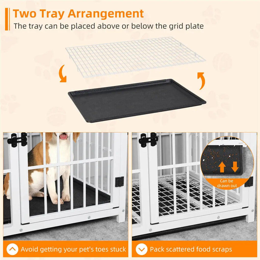 Heavy Duty Dog Kennels Metal Wooden Dog Crate End Table Furniture Style Pet Cage with Three Doors and Removable Tray - Nestkin Store