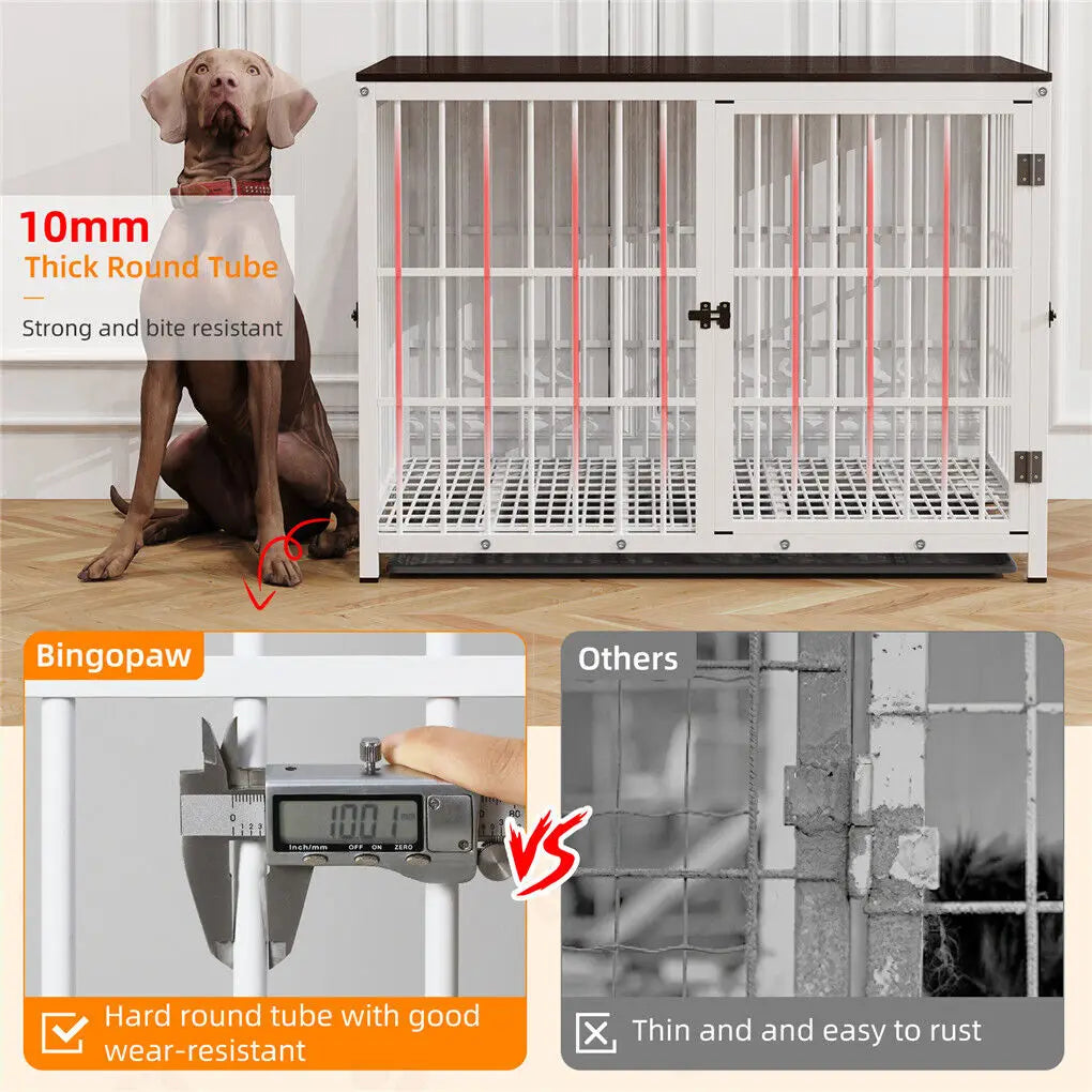 Heavy Duty Dog Kennels Metal Wooden Dog Crate End Table Furniture Style Pet Cage with Three Doors and Removable Tray - Nestkin Store