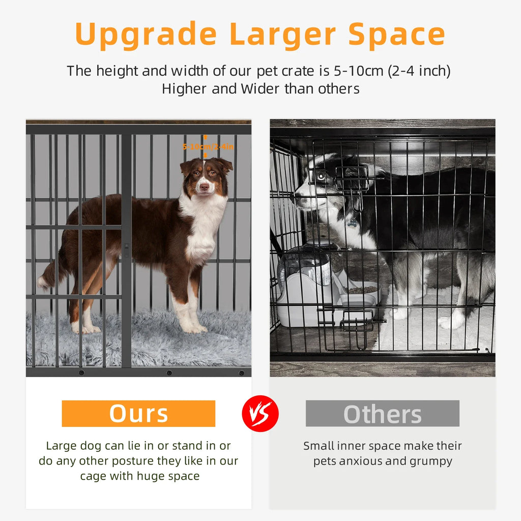 Furniture Style Dog Crate Metal and Wood Pet Kennel End Table with Three Doors and Removable Tray - Nestkin Store