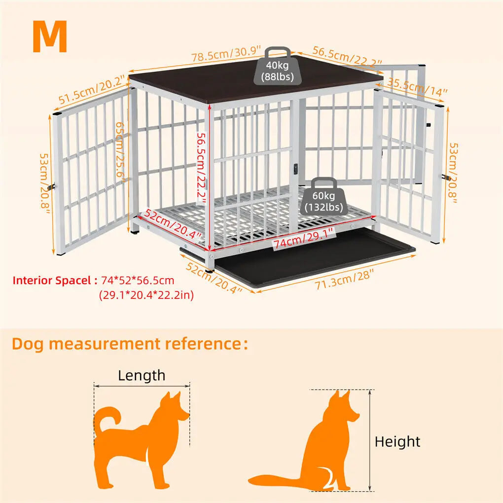 Heavy Duty Dog Kennels Metal Wooden Dog Crate End Table Furniture Style Pet Cage with Three Doors and Removable Tray - Nestkin Store