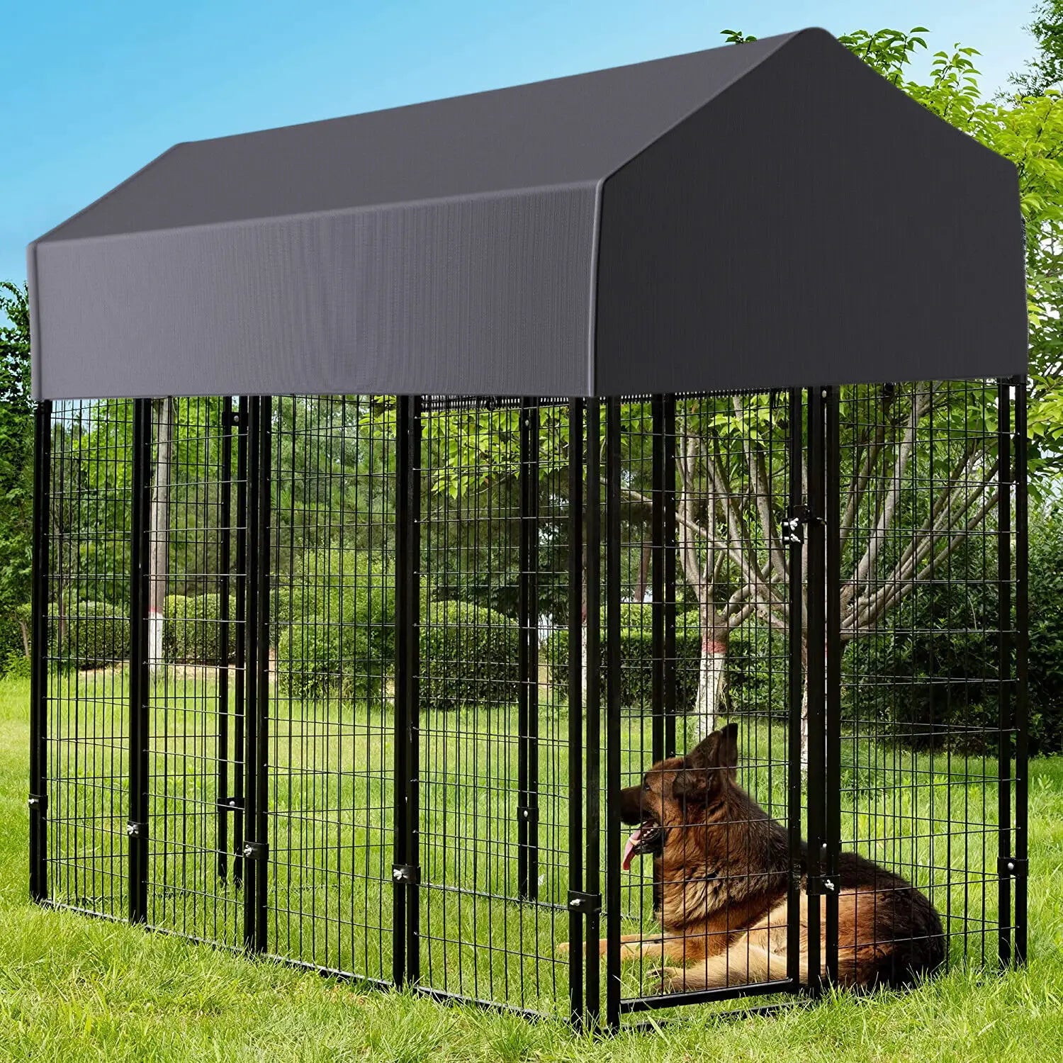 Oversized Large Dog Kennel Outdoor with Anti-UV Waterproof Cover Dog Playpen House Fence Pet Crate Metal Welded Wire - Nestkin Store