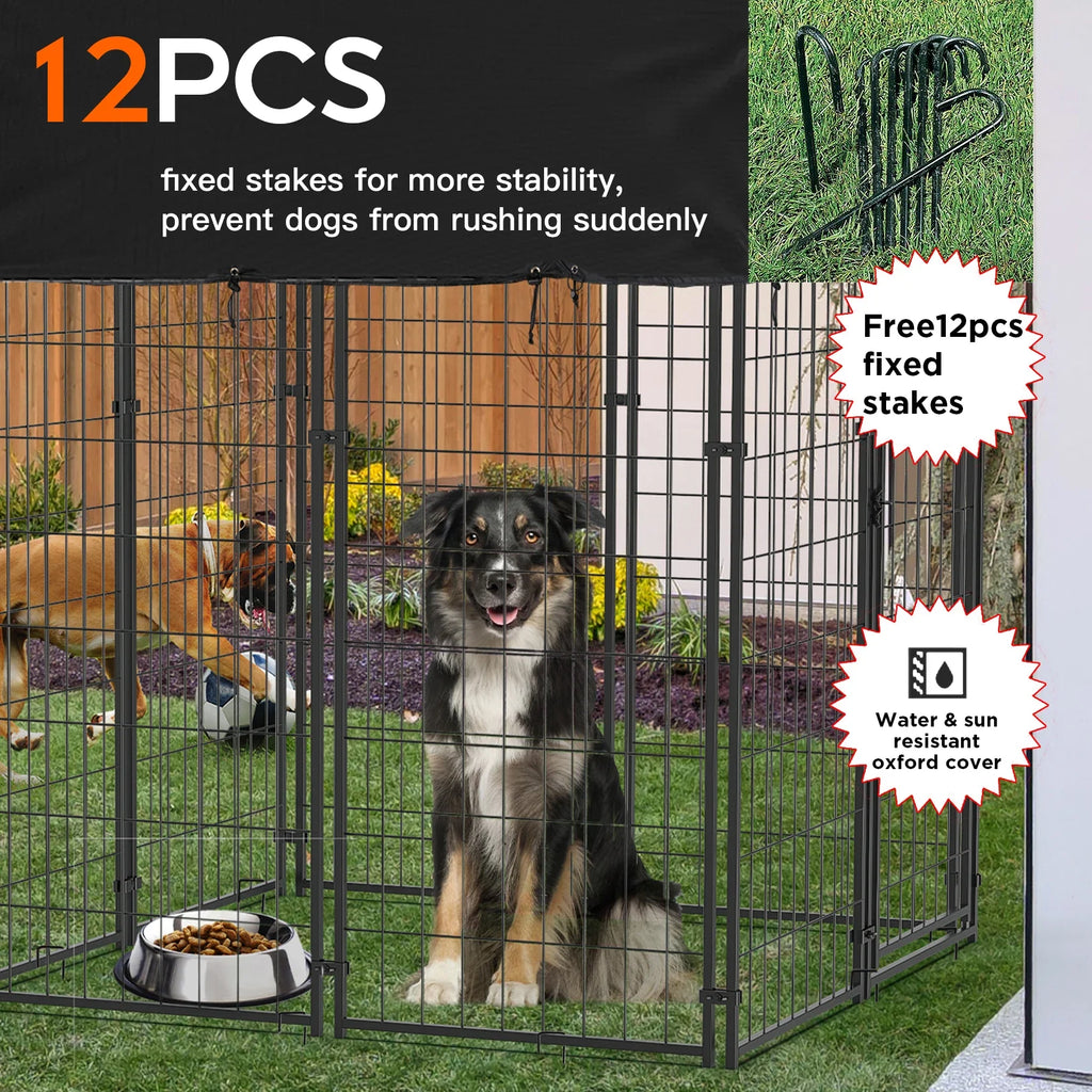 Oversized Large Dog Kennel Outdoor with Anti-UV Waterproof Cover Dog Playpen House Fence Pet Crate Metal Welded Wire - Nestkin Store