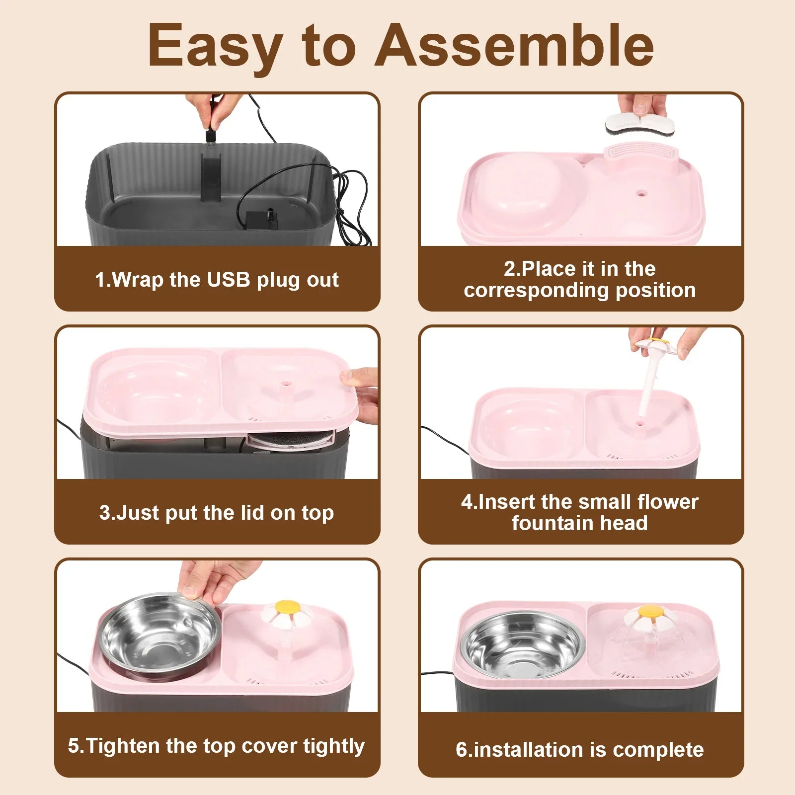 2 in 1 Cat Water Fountain and Food Bowl 3L Automatic Pet Water Fountain with Quadruple Filtration System Stainless Steel Bowl - Nestkin Store