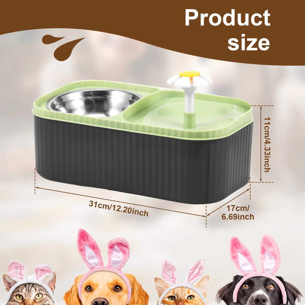 2 in 1 Cat Water Fountain and Food Bowl 3L Automatic Pet Water Fountain with Quadruple Filtration System Stainless Steel Bowl - Nestkin Store
