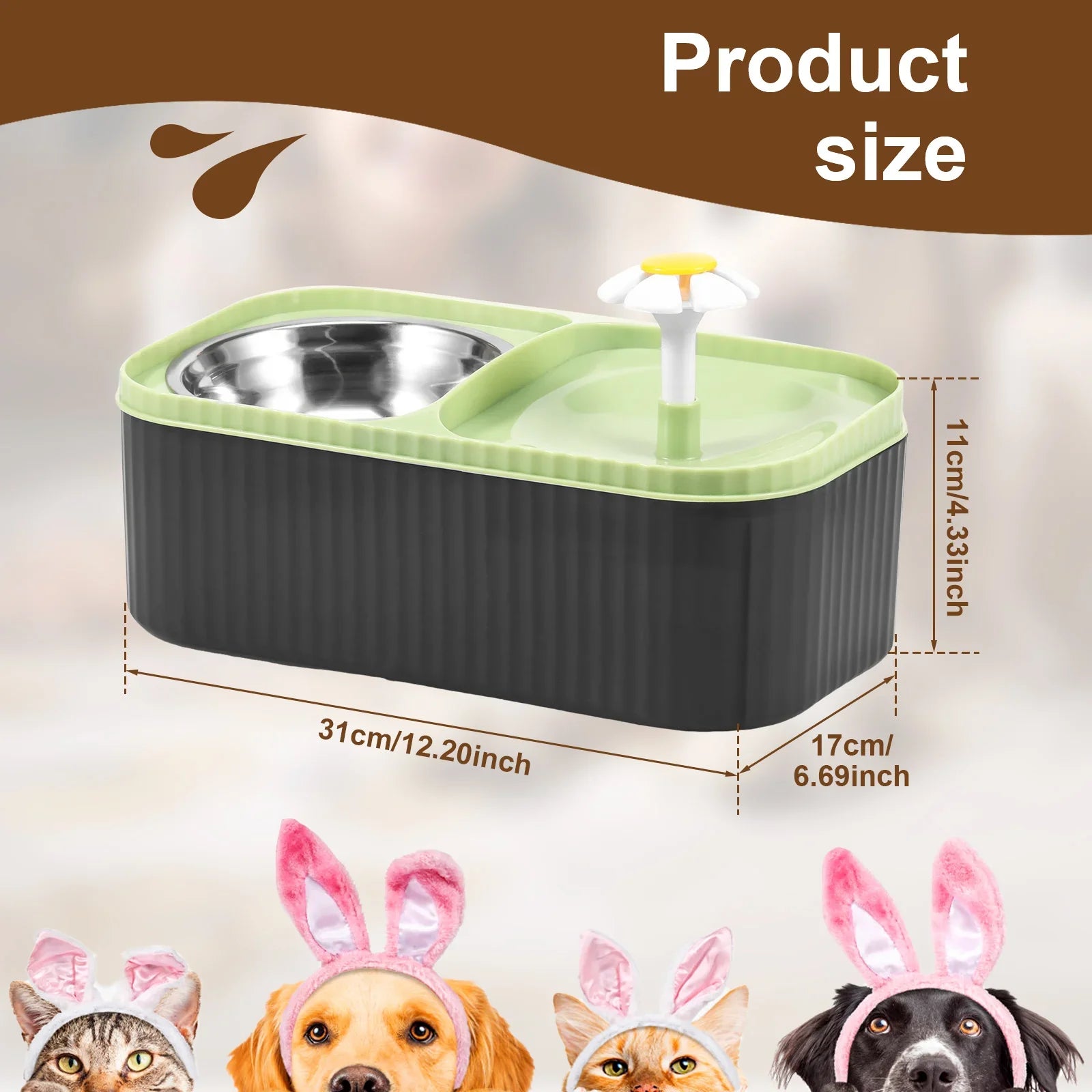 2 in 1 Cat Water Fountain and Food Bowl 3L Automatic Pet Water Fountain with Quadruple Filtration System Stainless Steel Bowl - Nestkin Store