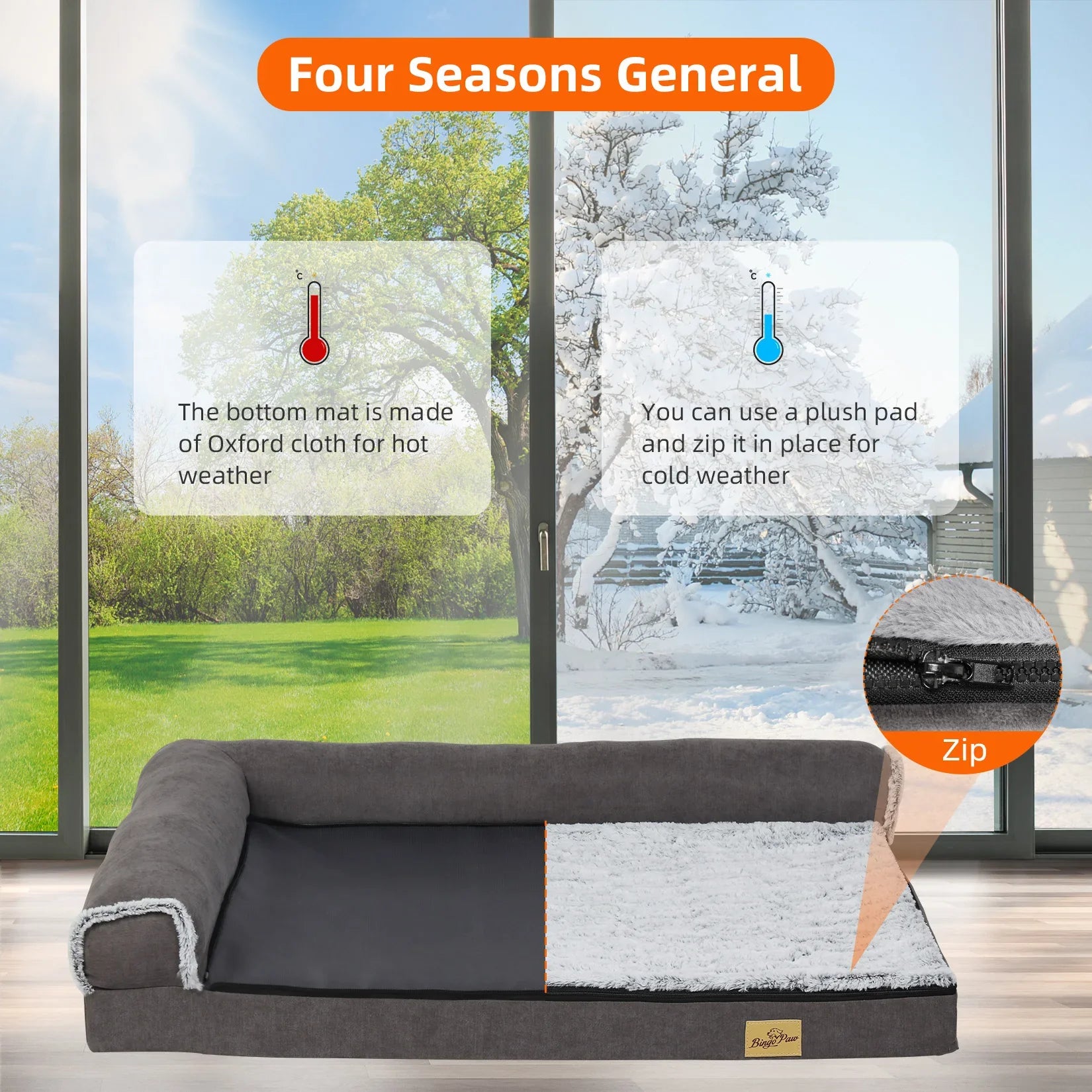 BigngoPaw Heavy Duty Dog Bed for Large Medium Super Soft L-shape Pet Calming Bed Chaise Sofa Kennel Mat w/ Removable Plush Cover - Nestkin Store