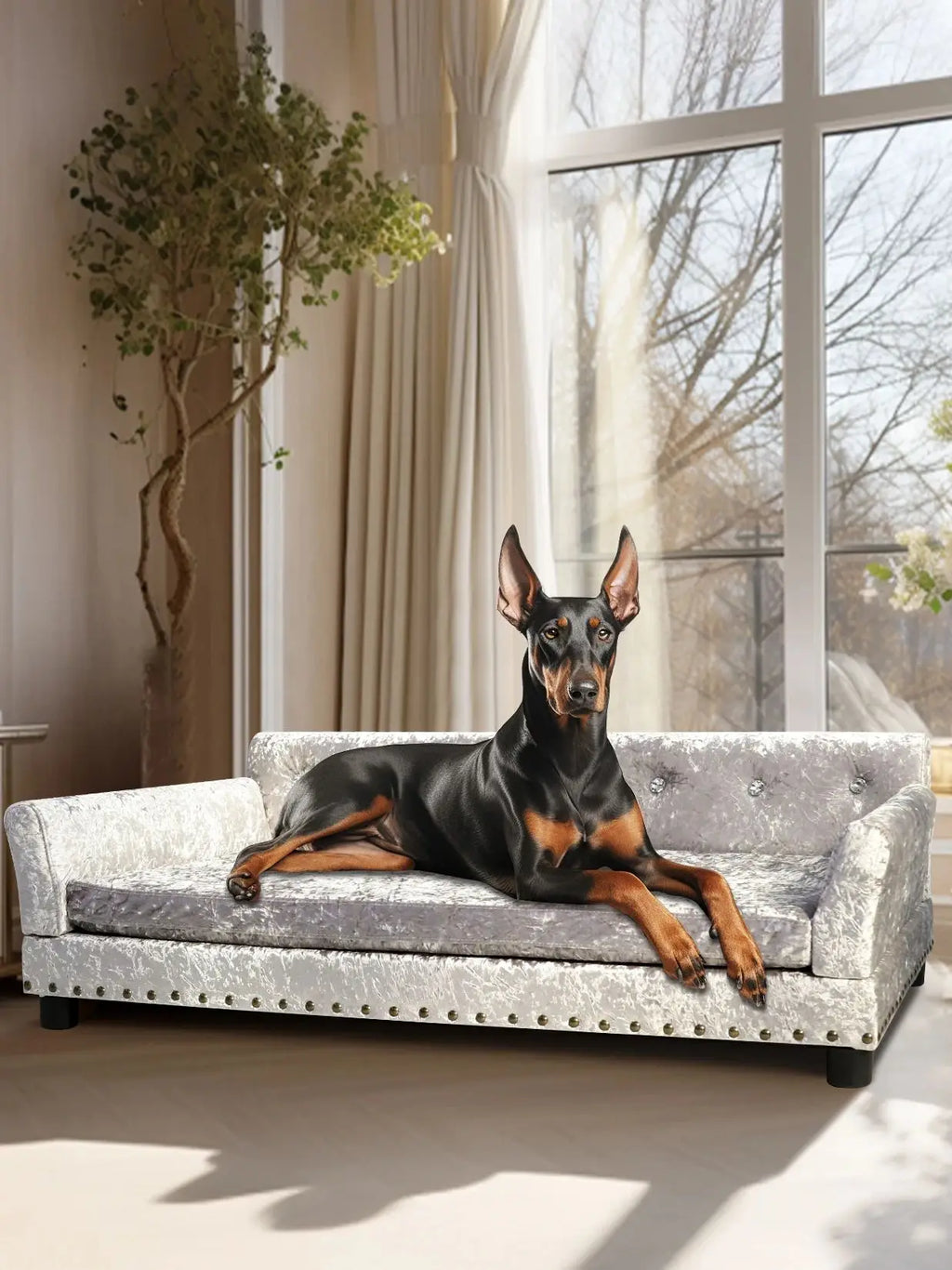 Dutch Velvet Upholstered Pet Lounge Chair, Dog Bed, Sofa, Couch Bed, Solid Wood Legs, Detachable Pad, Pet Supplies, L, XXL - Nestkin Store