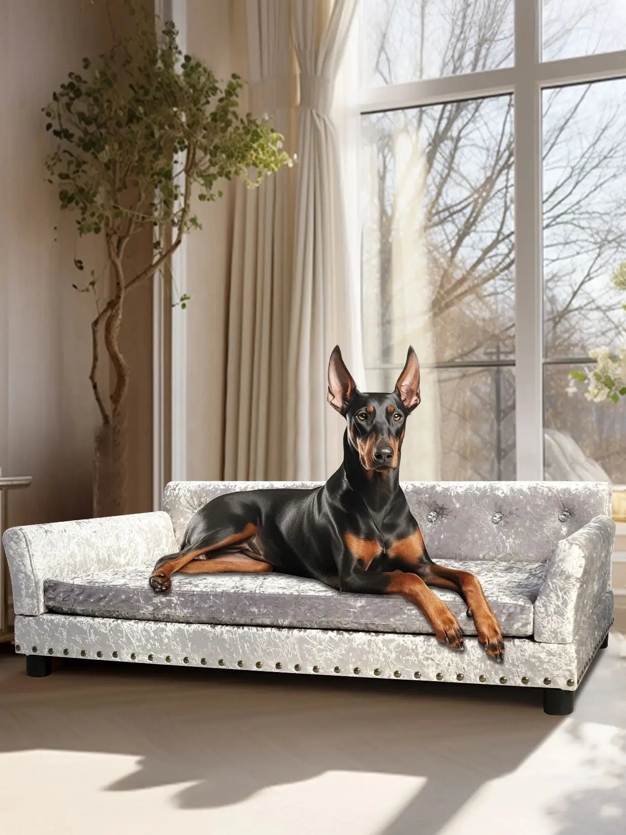 Dutch Velvet Upholstered Pet Lounge Chair, Dog Bed, Sofa, Couch Bed, Solid Wood Legs, Detachable Pad, Pet Supplies, L, XXL - Nestkin Store