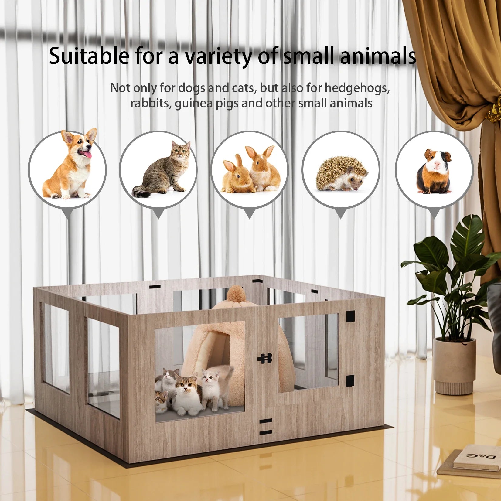 Tempered Glass Dog Puppies Playpen, Indoor Pet Whelping Pen Box Cage, Exercise Fence, with Waterproof Fertility Pad, 8 Panels - Nestkin Store