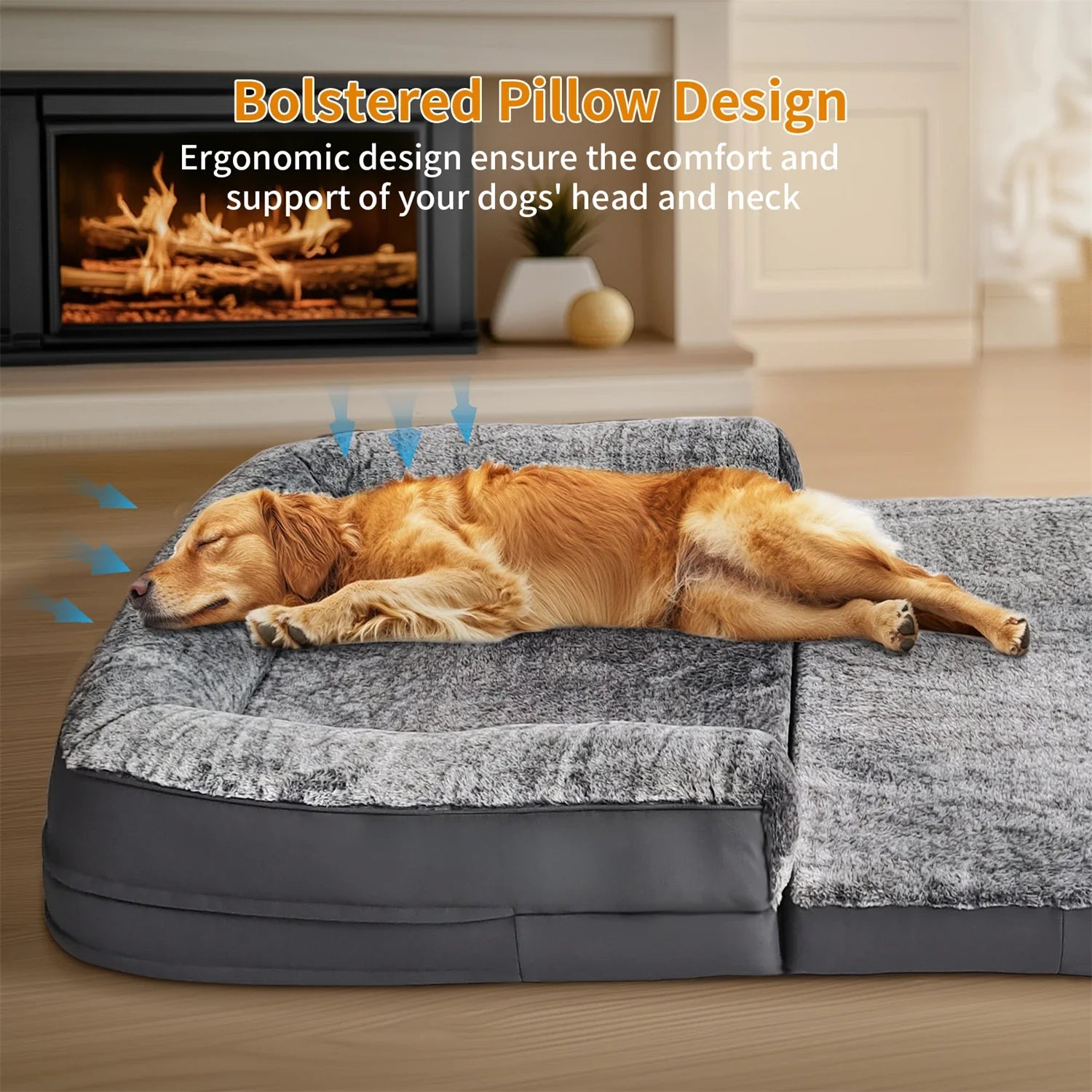 180cm Long Human Dog Bed Fits Adults and Pets Foldable Orthopedic Pet Bed Plush Cushion Cover with Bolster - Nestkin Store