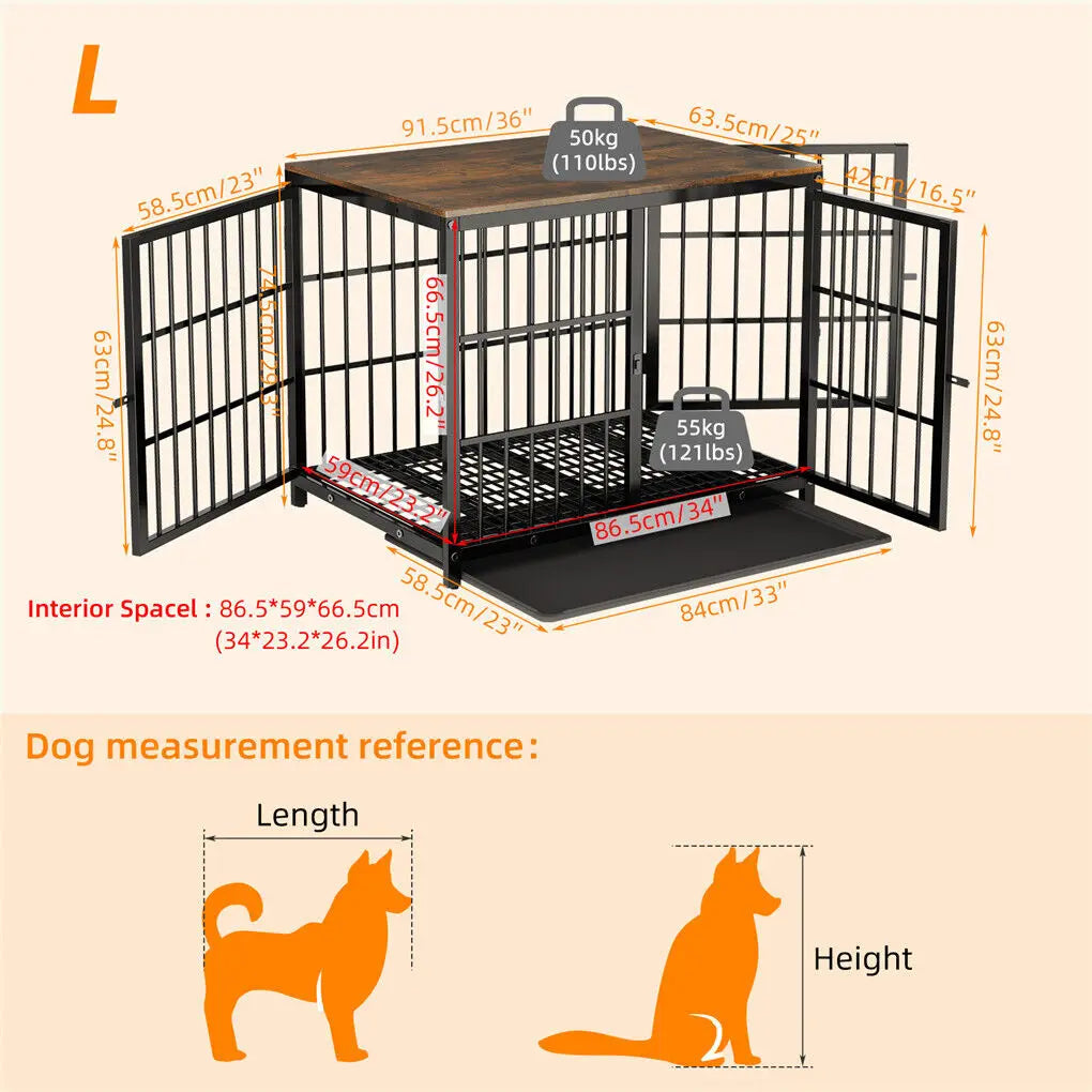 Heavy Duty Dog Kennels Metal Wooden Dog Crate End Table Furniture Style Pet Cage with Three Doors and Removable Tray - Nestkin Store