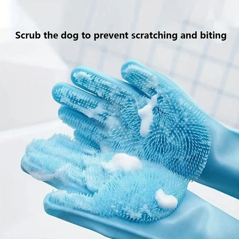 Pet Grooming Cleaning Gloves Dog Cat Bathing Shampoo Glove Scrubber Magic Dishwashing Cleanner Sponge Silicon Hair Removal Glove - Nestkin Store