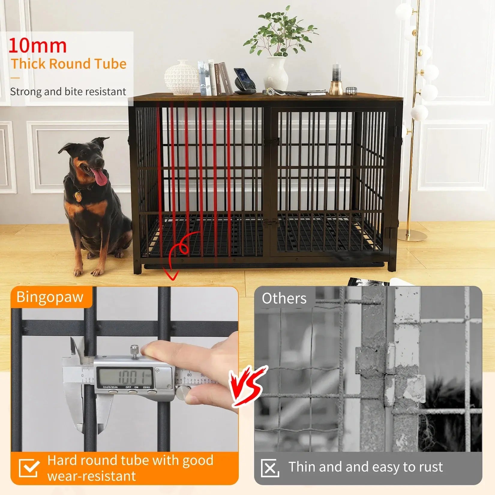 Furniture Style Dog Cage XXL Wooden Pet Kennel End Side Table with Tray and 3 Doors for Medium to Large Dogs - Nestkin Store