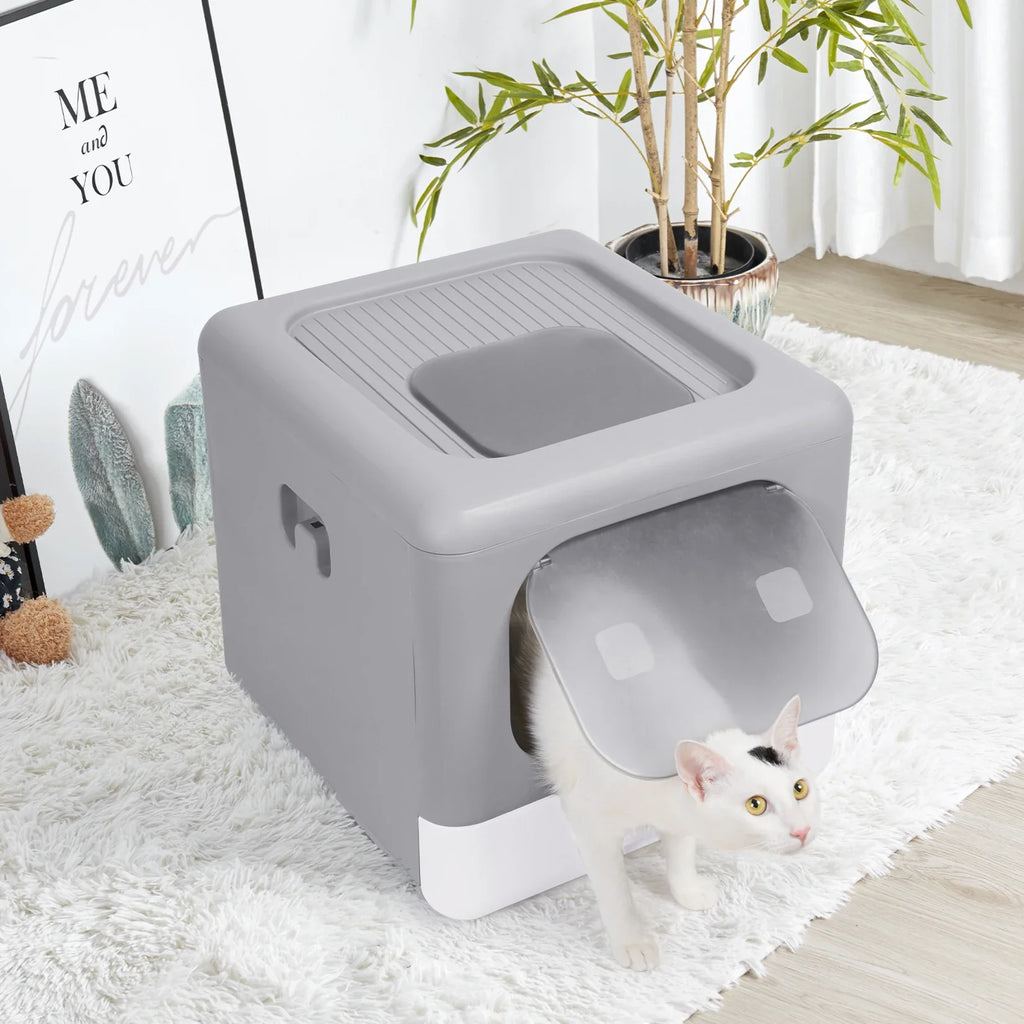 Cat Litter Box with Scoop and Tray, Enclosed, Foldable Kitten Toilet, Detachable Poop, Top Front Entry, Pet Supplies - Nestkin Store