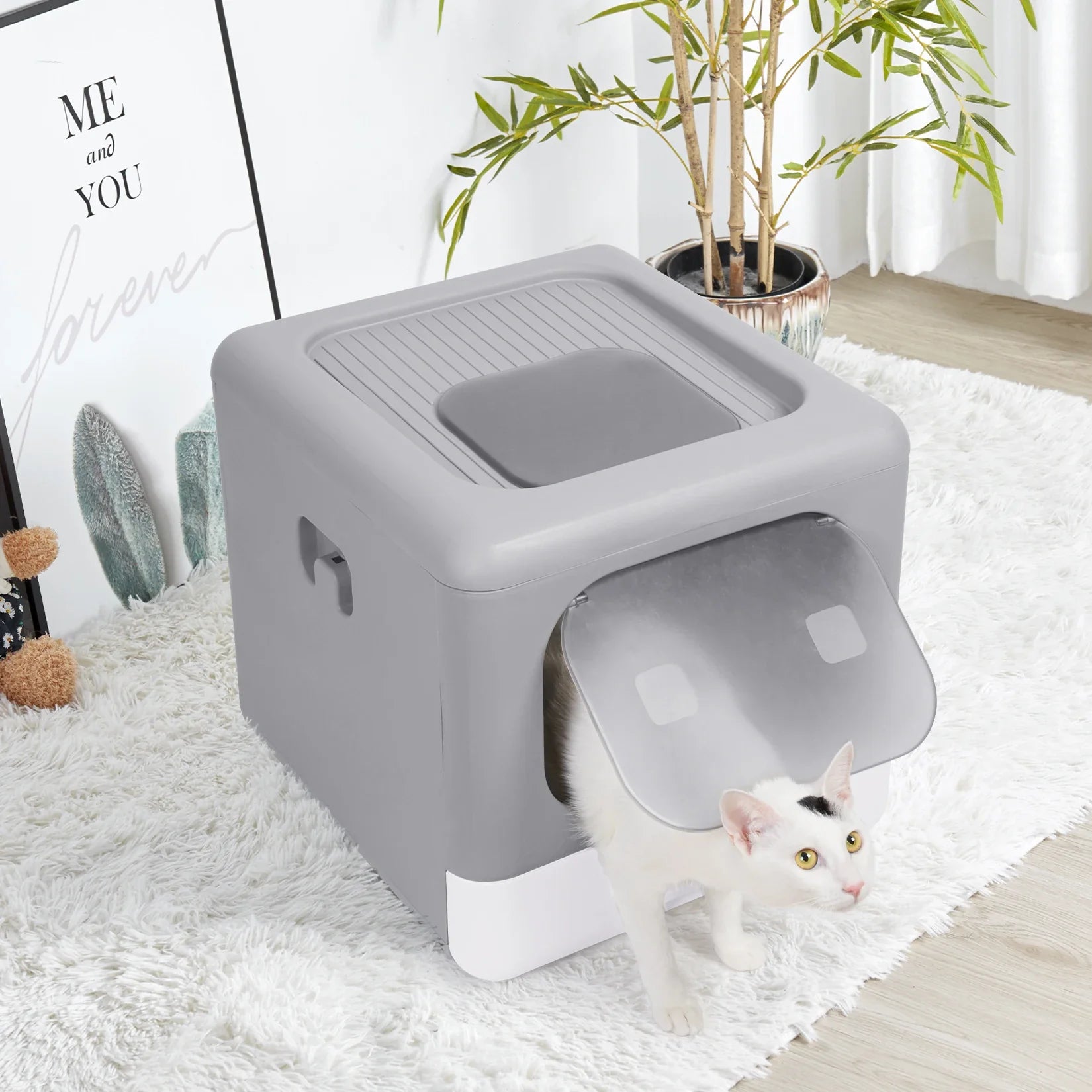 Cat Litter Box with Scoop and Tray, Enclosed, Foldable Kitten Toilet, Detachable Poop, Top Front Entry, Pet Supplies - Nestkin Store