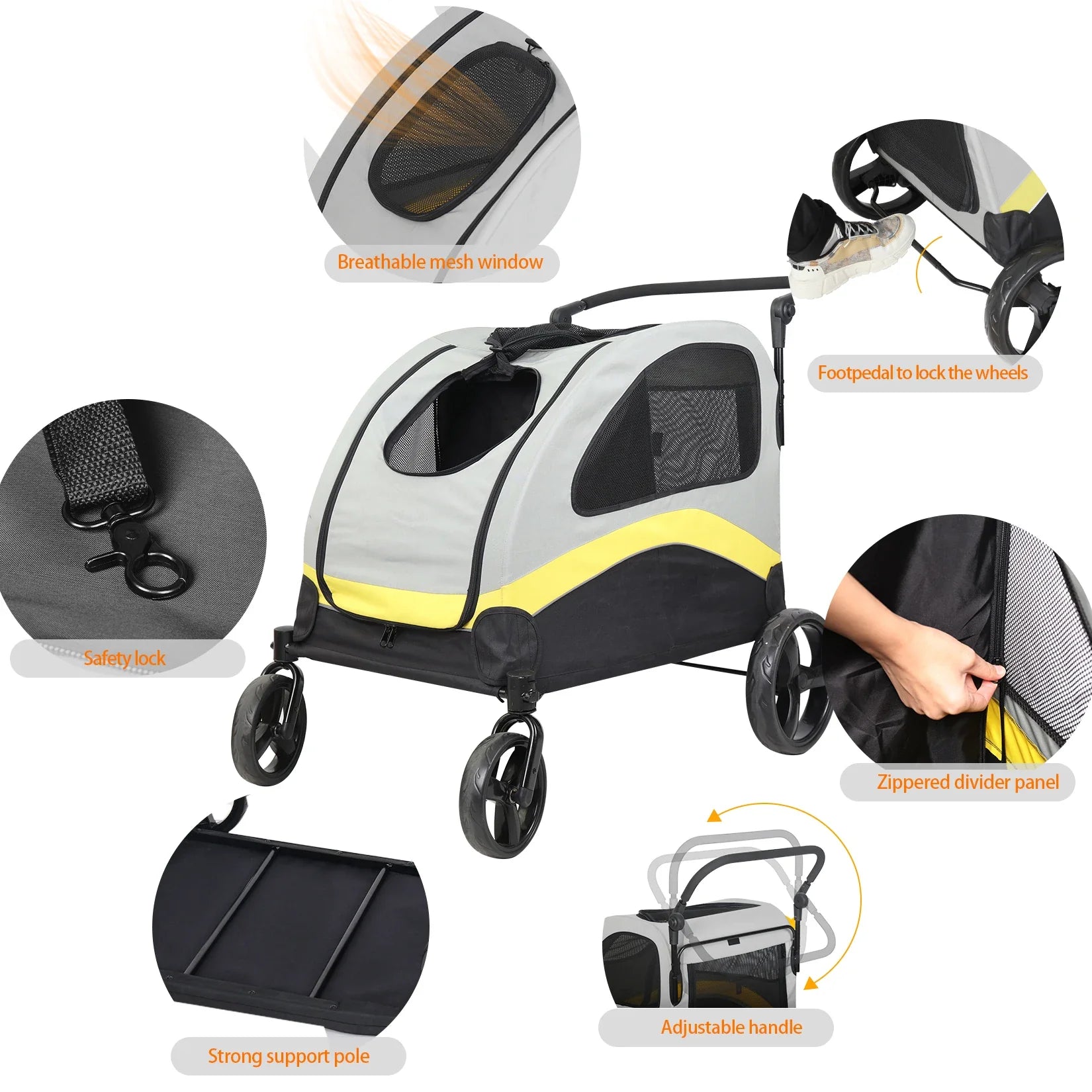 Pet Stroller for 2 Dogs, Zipper Divider and Wheels, One-key Folding Dog Jogger, Wagon, Travel Carriage - Nestkin Store