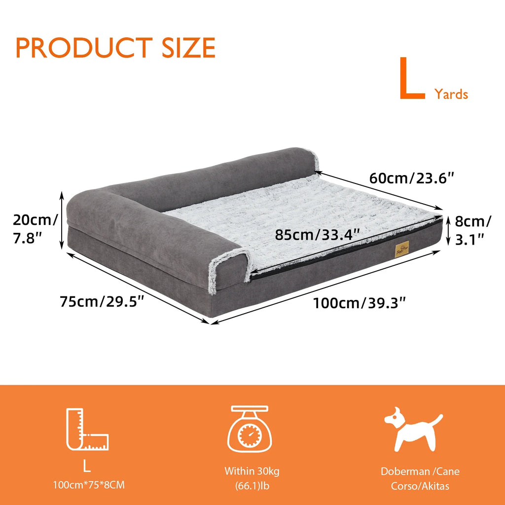 BigngoPaw Heavy Duty Dog Bed for Large Medium Super Soft L-shape Pet Calming Bed Chaise Sofa Kennel Mat w/ Removable Plush Cover - Nestkin Store