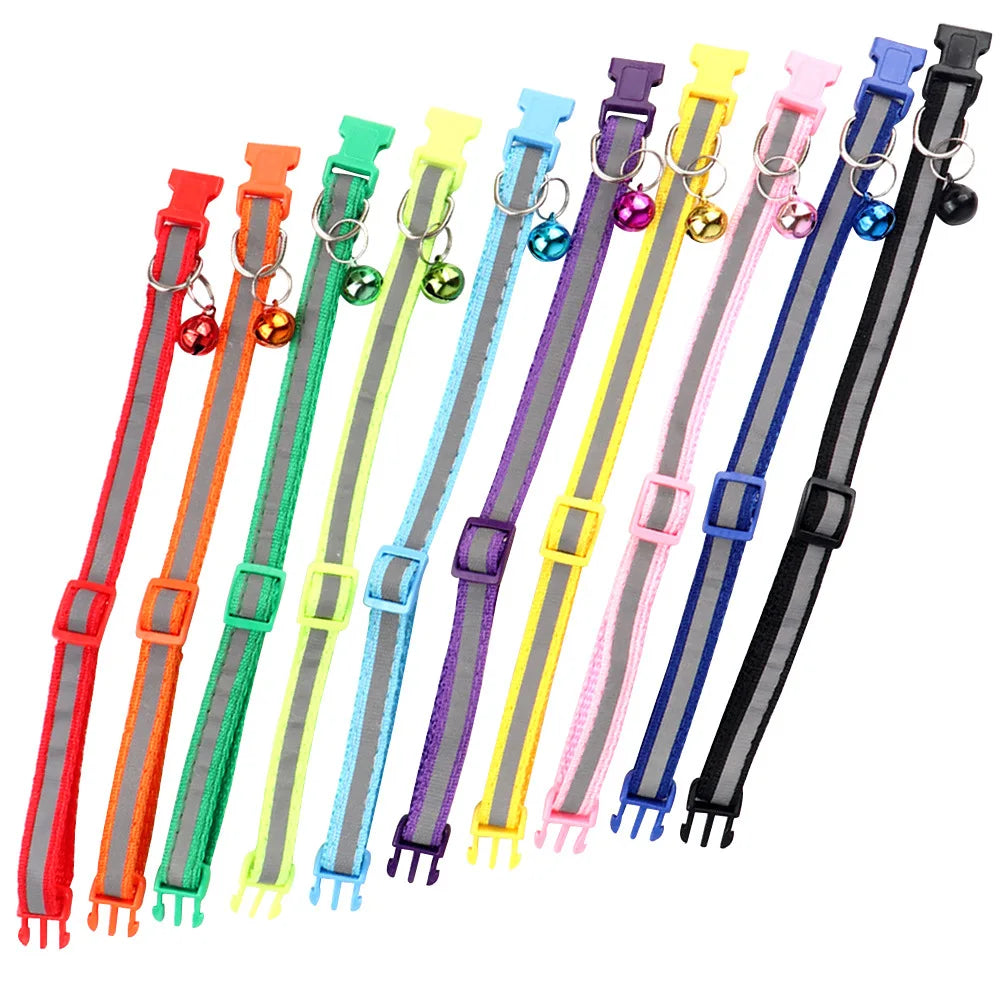 1PC Colors Reflective Breakaway Cat Collar Neck Ring Necklace Bell Pet Products Safety Elastic Adjustable Pet Reflective Collar - Nestkin Store