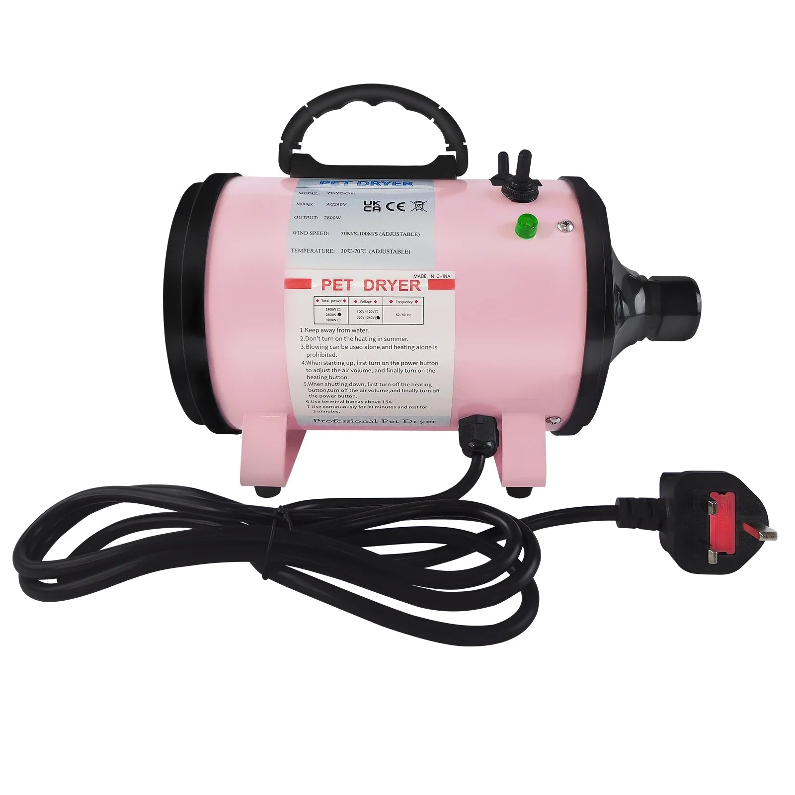 2800W Pet Dog Cat Grooming Hair Dryer Hairdryer Blaster Blower Low Noise Washer Heater with 2.5M Hose 3 Different Nozzles - Nestkin Store