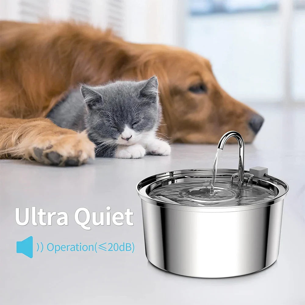 Stainless Steel Pet Water Feeder Cat Automatic Water Fountain USB Electric Mute for Cat Dog Filter Fountain Smart Drinking Bowl - Nestkin Store