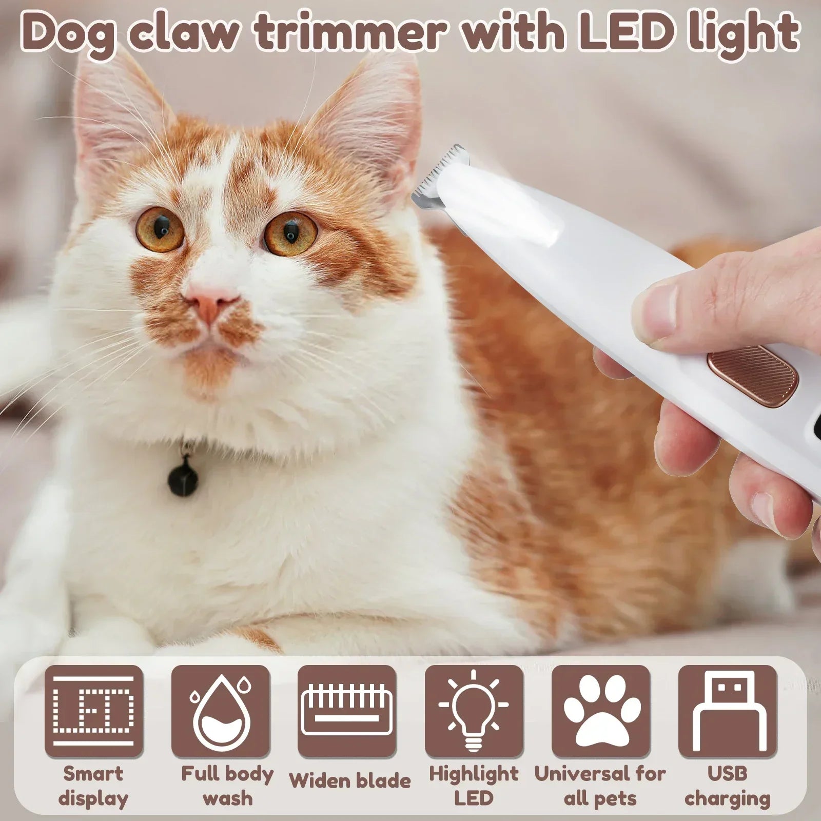 New Dog Paw Trimmer with LED Light Fully Waterproof Pet Hair Trimmer with LED Display Dog Clippers for Grooming 18mm Widen Blade - Nestkin Store