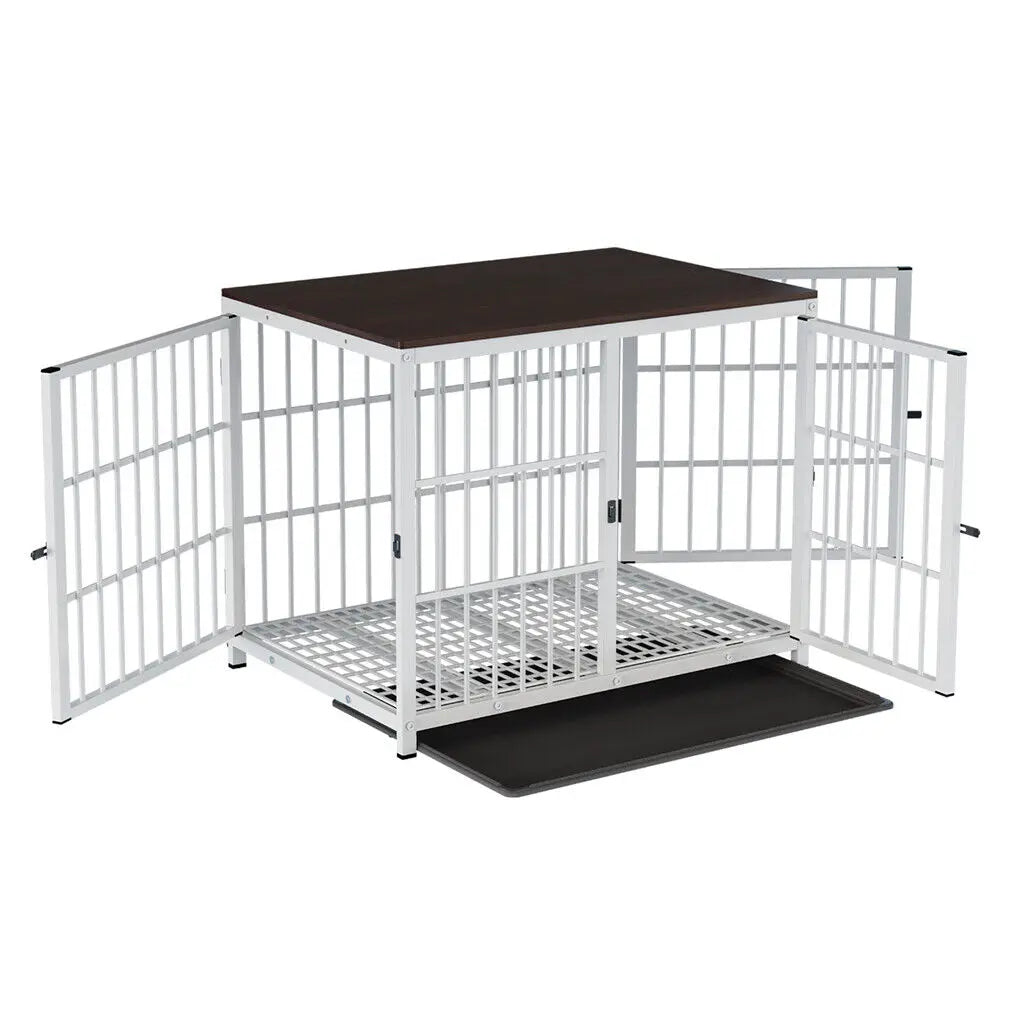 Heavy Duty Dog Kennels Metal Wooden Dog Crate End Table Furniture Style Pet Cage with Three Doors and Removable Tray - Nestkin Store