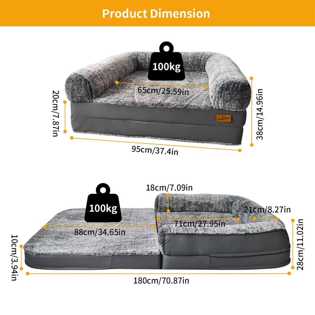 180cm Long Human Dog Bed Fits Adults and Pets Foldable Orthopedic Pet Bed Plush Cushion Cover with Bolster - Nestkin Store
