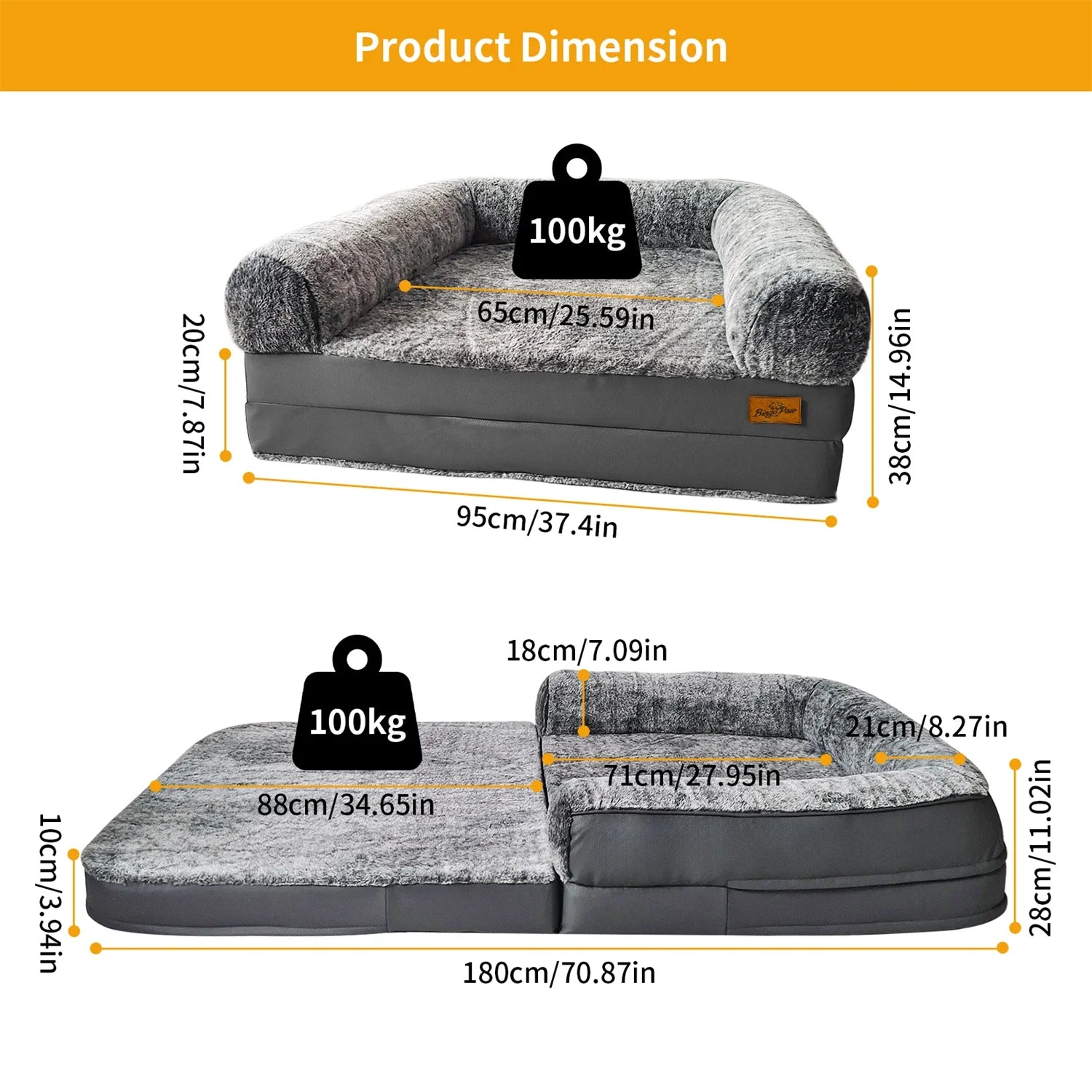 180cm Long Human Dog Bed Fits Adults and Pets Foldable Orthopedic Pet Bed Plush Cushion Cover with Bolster - Nestkin Store