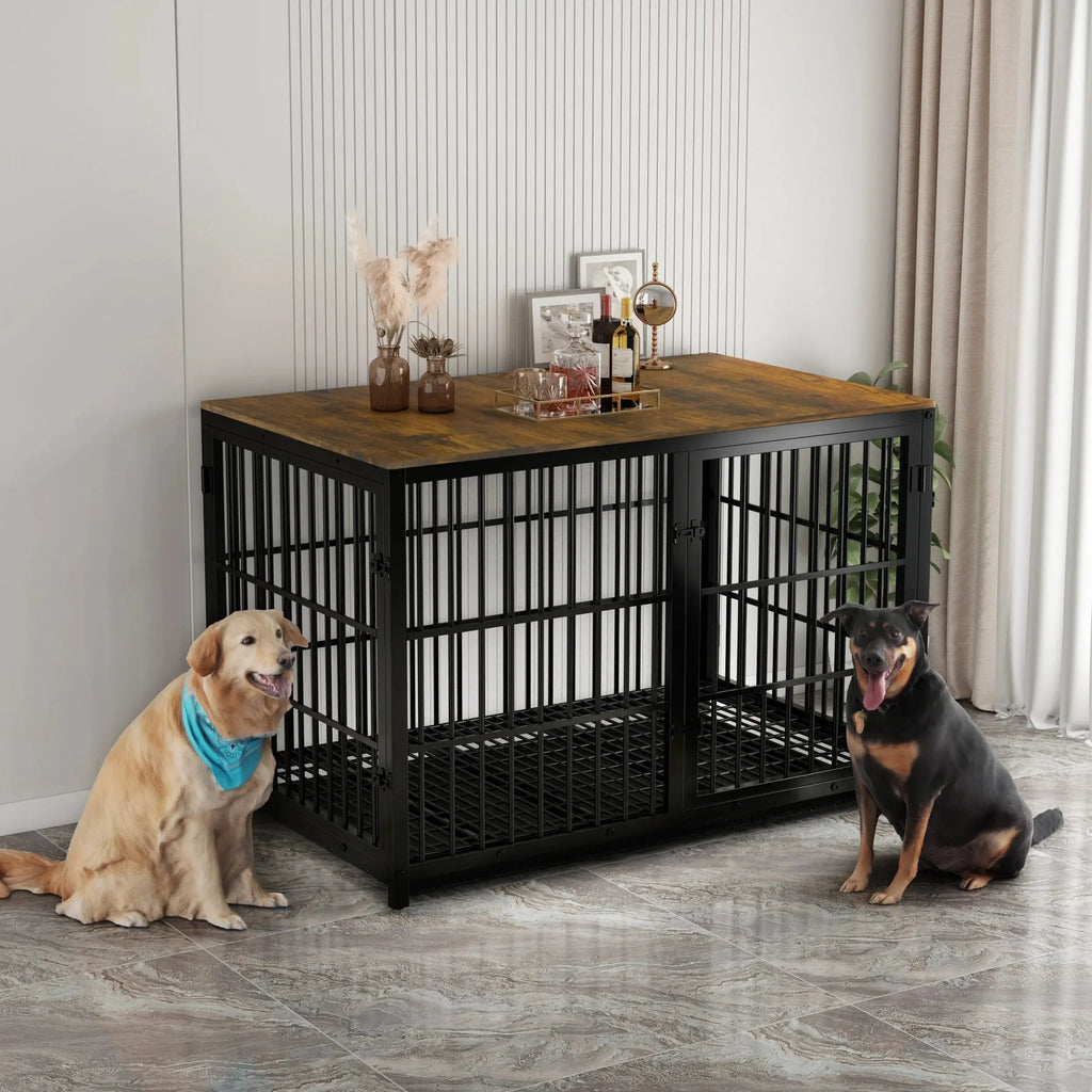 Furniture Style Dog Cage XXL Wooden Pet Kennel End Side Table with Tray and 3 Doors for Medium to Large Dogs - Nestkin Store