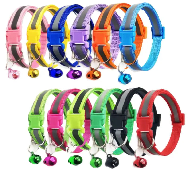 1PC Colors Reflective Breakaway Cat Collar Neck Ring Necklace Bell Pet Products Safety Elastic Adjustable Pet Reflective Collar - Nestkin Store