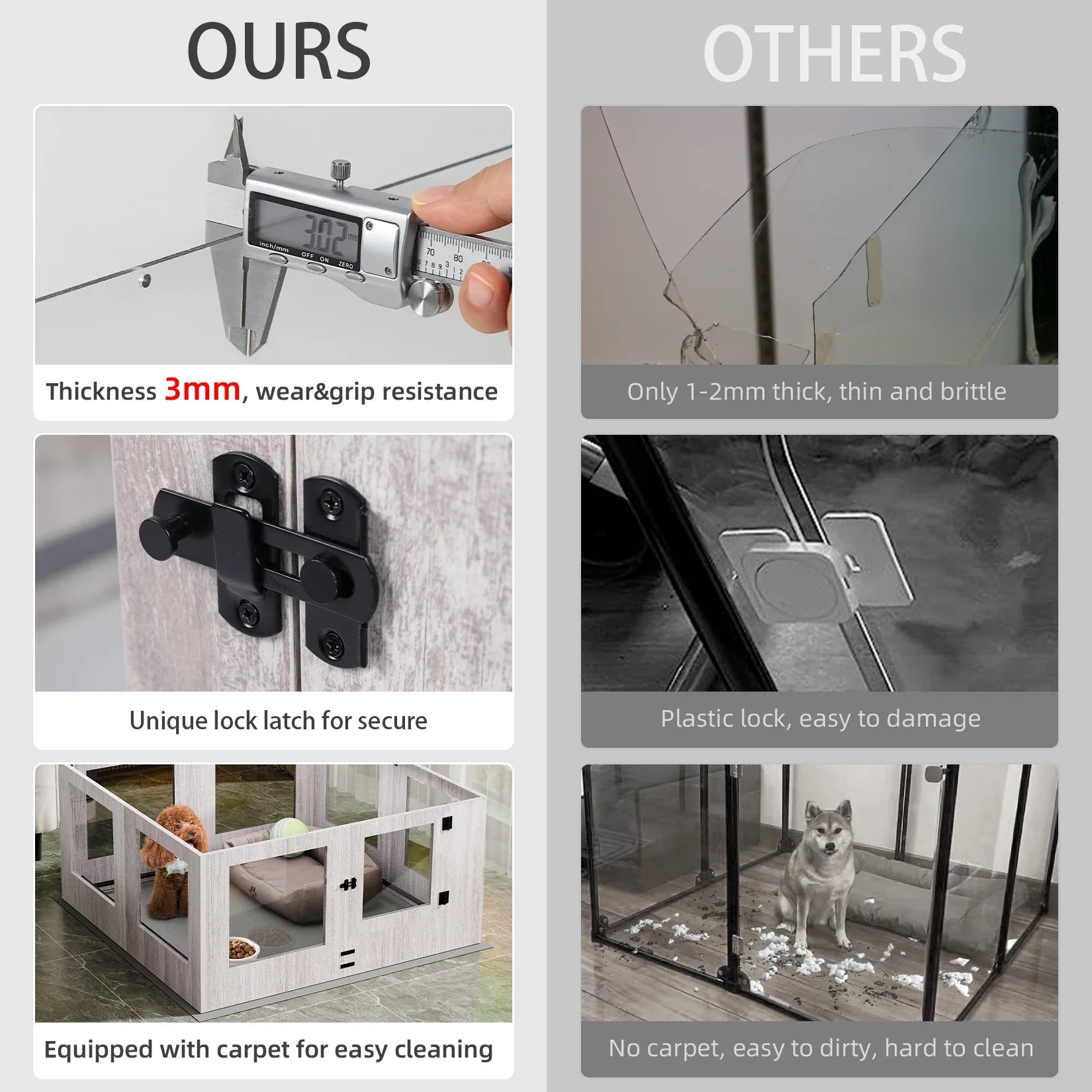 Tempered Glass Dog Puppies Playpen, Indoor Pet Whelping Pen Box Cage, Exercise Fence, with Waterproof Fertility Pad, 8 Panels - Nestkin Store