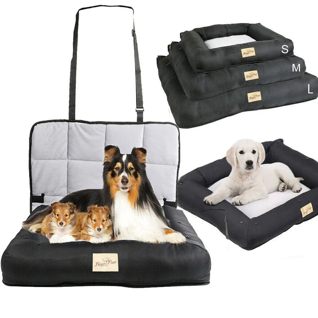 Car Seat Bed for Dog Waterproof Pet Cushion Bed Mat Dog Carrier with Removable Pad Cover and Safety Belt 3 Sizes - Nestkin Store