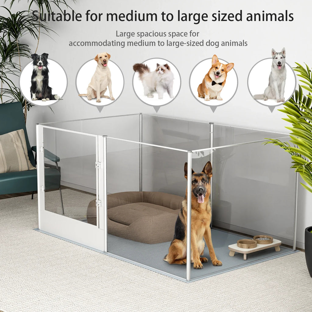 Large Acrylic Dog Playpen Fence, 6 Panels, Heavy Duty Pet Kennels Crate, Whelping Box with Waterproof Mat - Nestkin Store