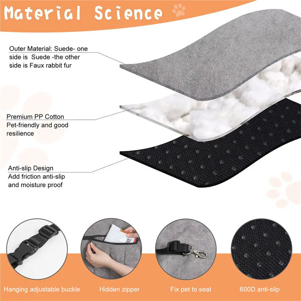 Dog Car Seat Protector Travel Anti-Slip Pet Booster Seat with Storage Pockets and Safety Leash Car Carrier Bed Hold 14kg - Nestkin Store