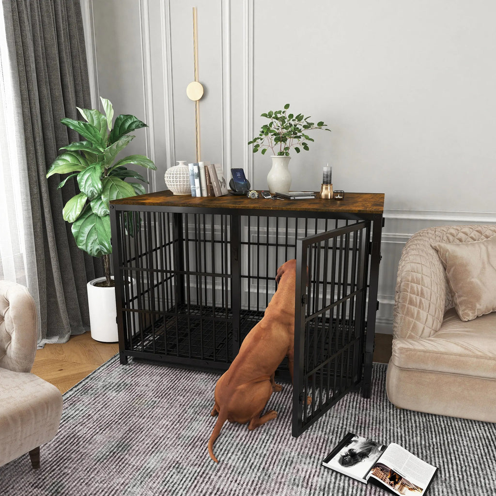 Furniture Style Dog Cage XXL Wooden Pet Kennel End Side Table with Tray and 3 Doors for Medium to Large Dogs - Nestkin Store