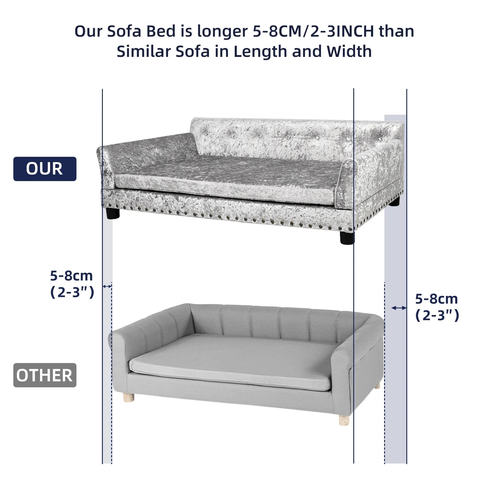 Dutch Velvet Upholstered Pet Lounge Chair, Dog Bed, Sofa, Couch Bed, Solid Wood Legs, Detachable Pad, Pet Supplies, L, XXL - Nestkin Store