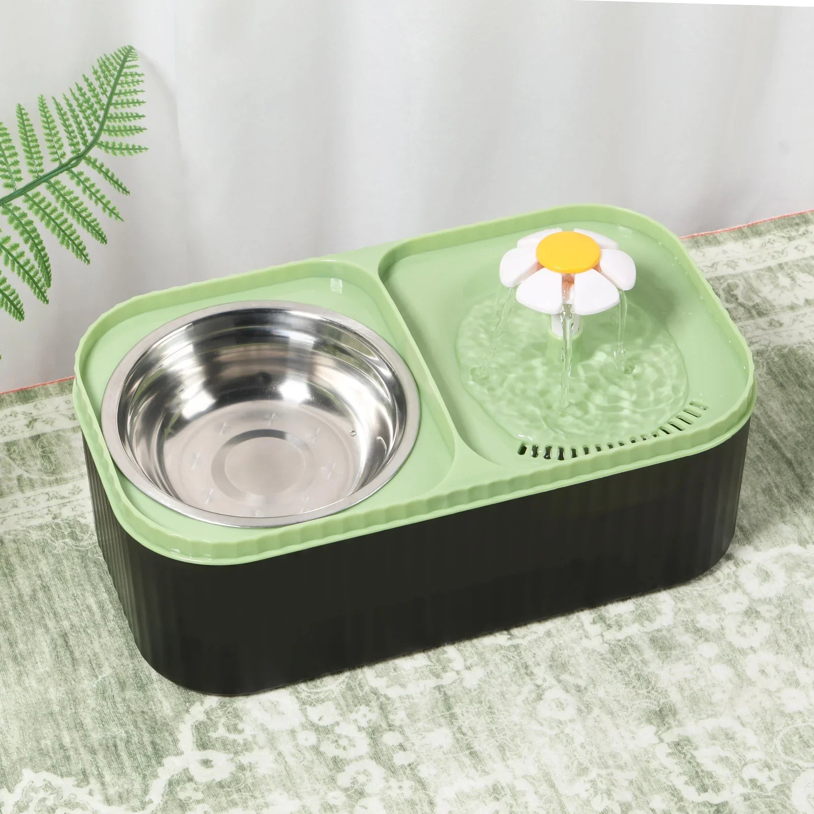 2 in 1 Cat Water Fountain and Food Bowl 3L Automatic Pet Water Fountain with Quadruple Filtration System Stainless Steel Bowl - Nestkin Store