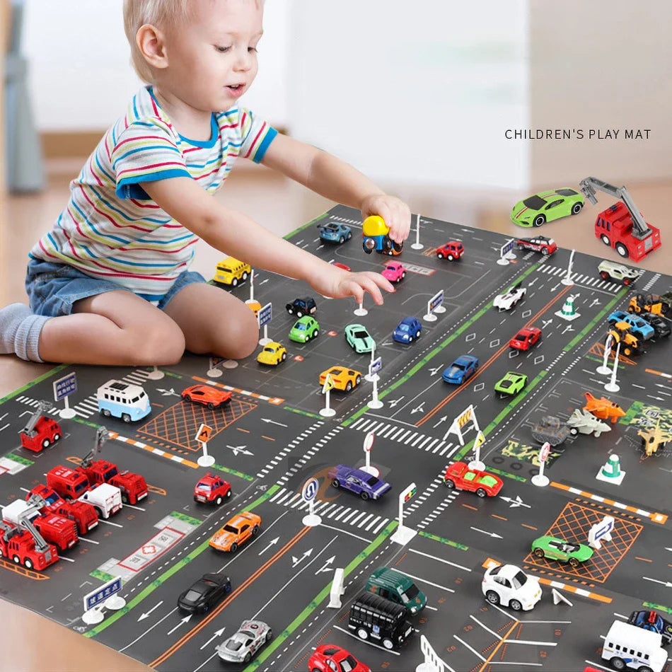 Thin Plastic Traffic Road Carpet for Kids Playmat Children Rug Simulated Parking Map Toy Baby Play Mat Little Boy Girl Mats Toys - Nestkin Store