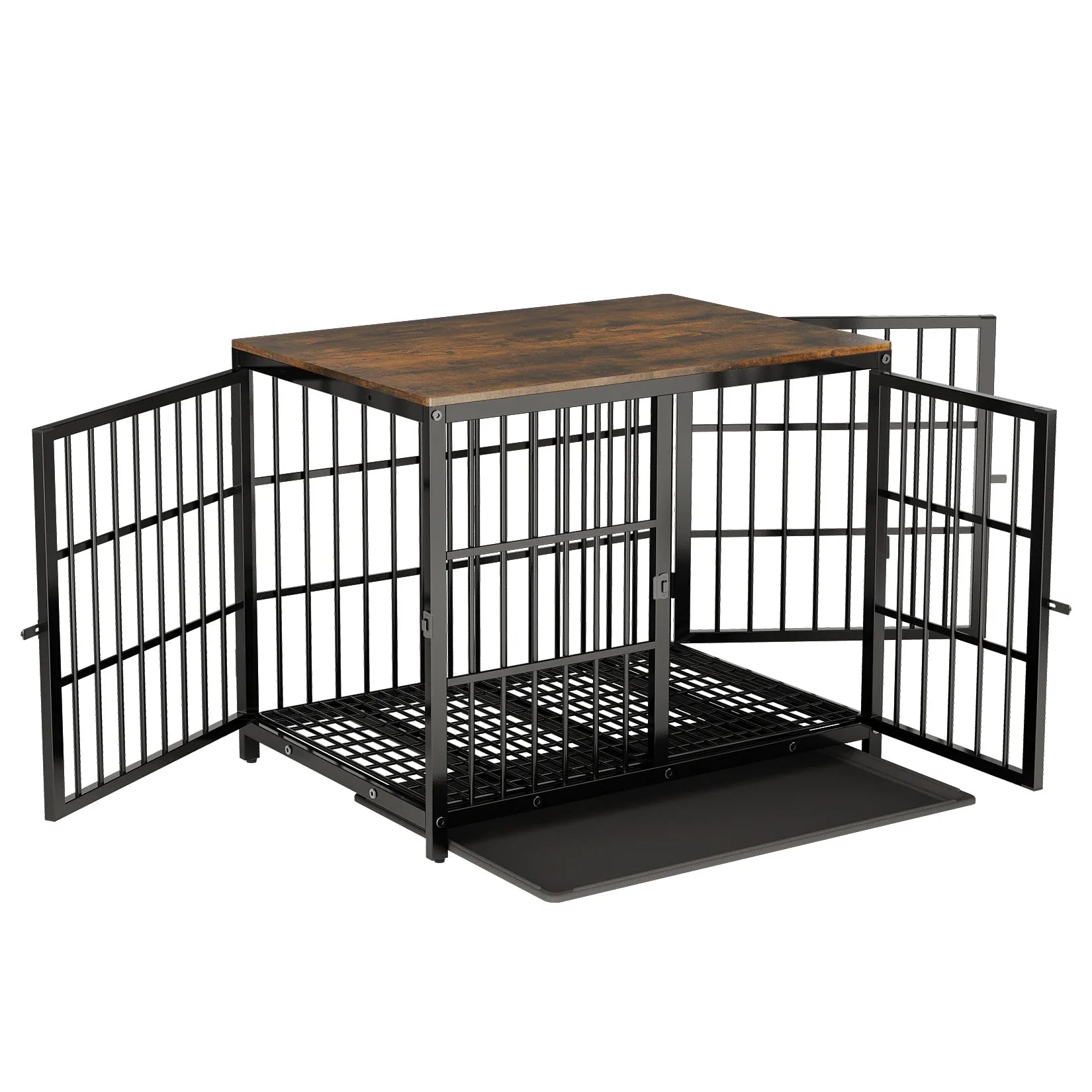 Heavy Duty Dog Kennels Metal Wooden Dog Crate End Table Furniture Style Pet Cage with Three Doors and Removable Tray - Nestkin Store