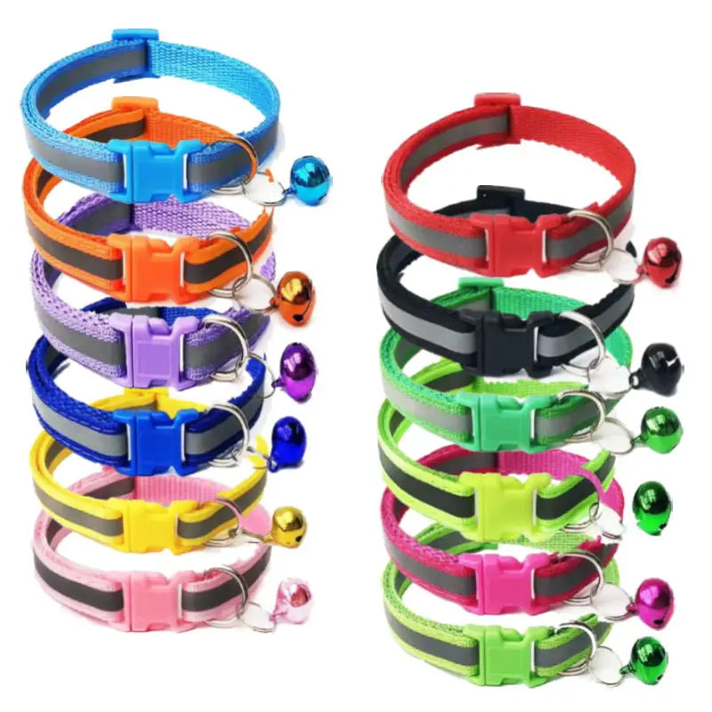 1PC Colors Reflective Breakaway Cat Collar Neck Ring Necklace Bell Pet Products Safety Elastic Adjustable Pet Reflective Collar - Nestkin Store